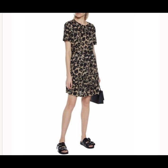 NWOT Current Elliott Leopard Print 100% Linen Tie Dress - Picture 2 of 7